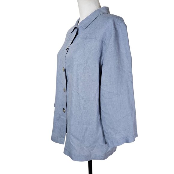 Orvis Blue Linen Button Up Shirt S Mother of Pearl Lagenlook Coastal Relaxed - Picture 2 of 10